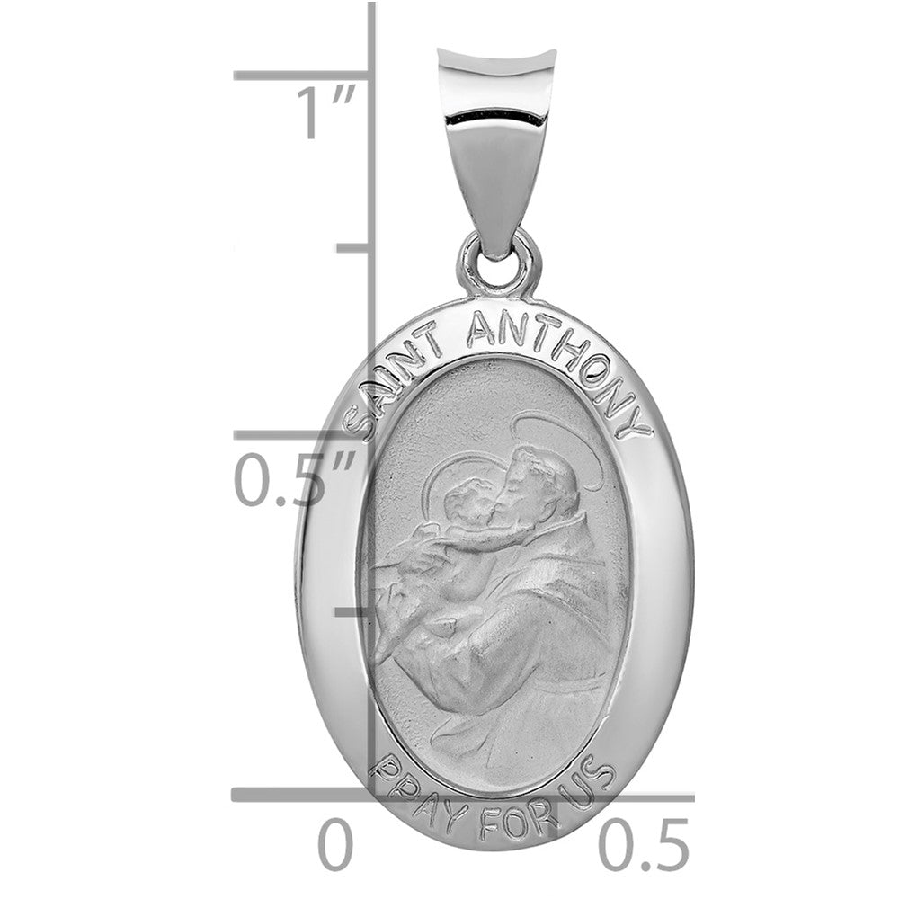 14k White Gold Polished / Satin St. Anthony Medal Hollow Pendant