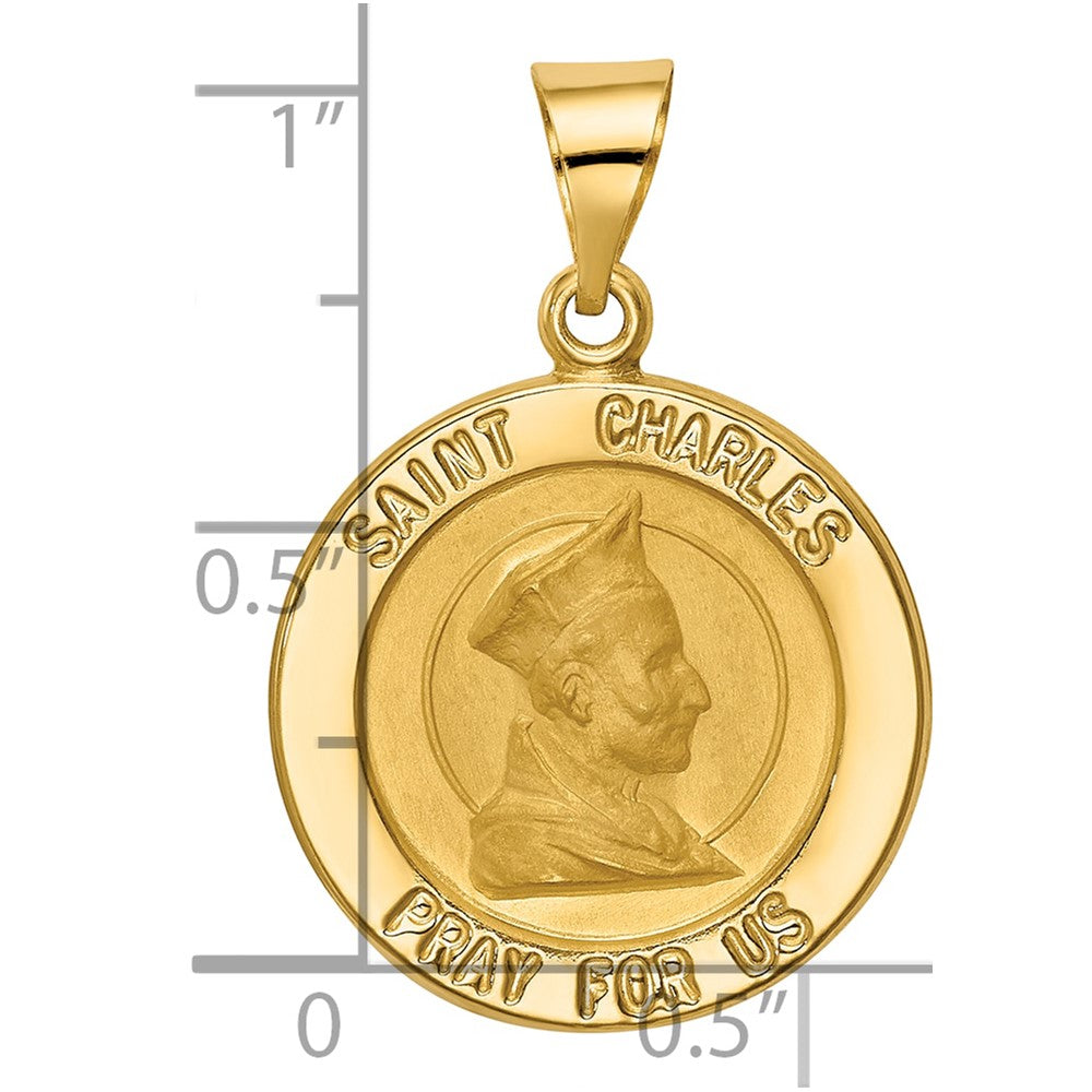 14k Polished and Satin St. Charles Medal Hollow Pendant