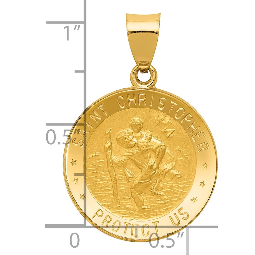 14k Polished and Satin St. Christopher Medal Hollow Pendant