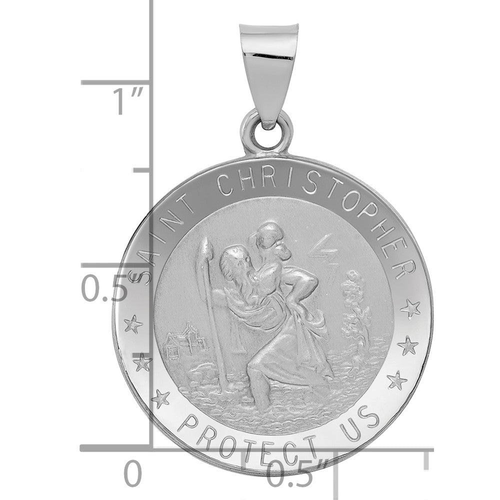 14k White Gold Polished/Satin St Christopher Medal Hollow Pendant