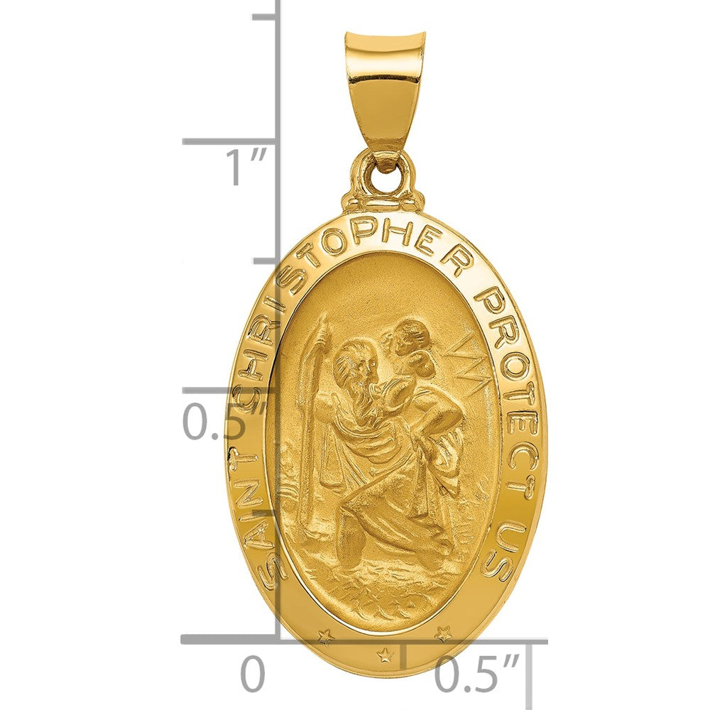 14k Polished and Satin St Christopher Medal Hollow Pendant