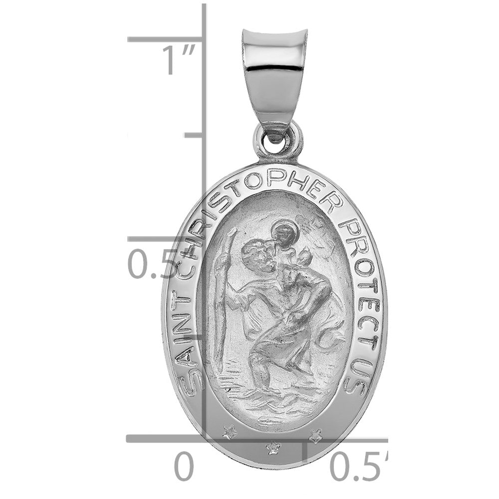 14k White Gold Polished/Satin St Christopher Medal Hollow Pendant