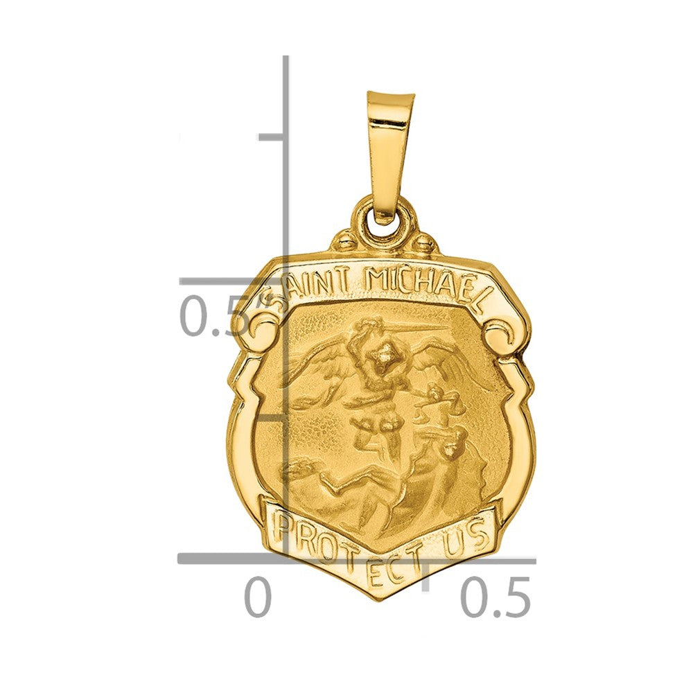 14k Polished and Satin St Michael Badge Medal Hollow Pendant