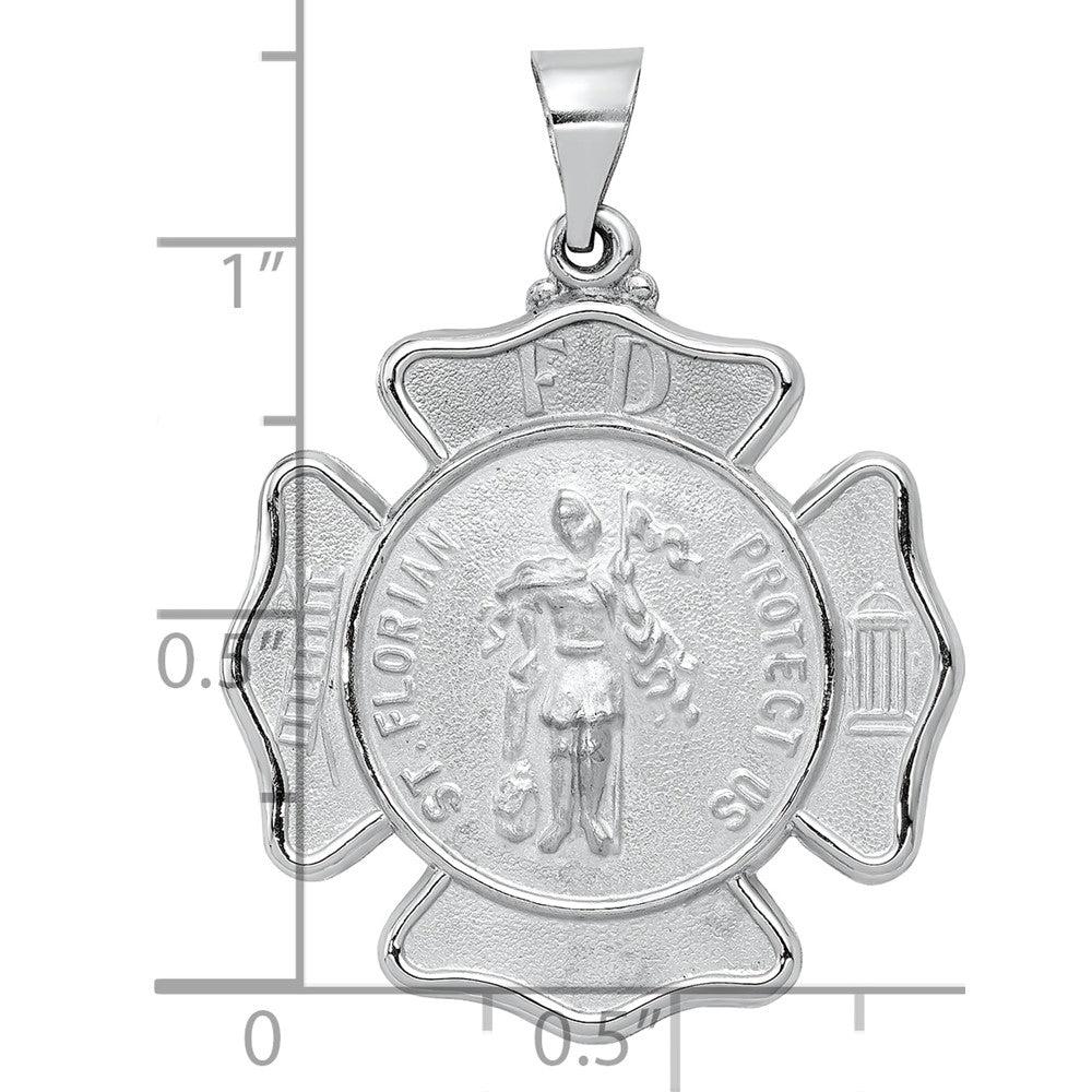 14k White Gold Polish/Satin St Florian Badge Medal Hollow Pendant