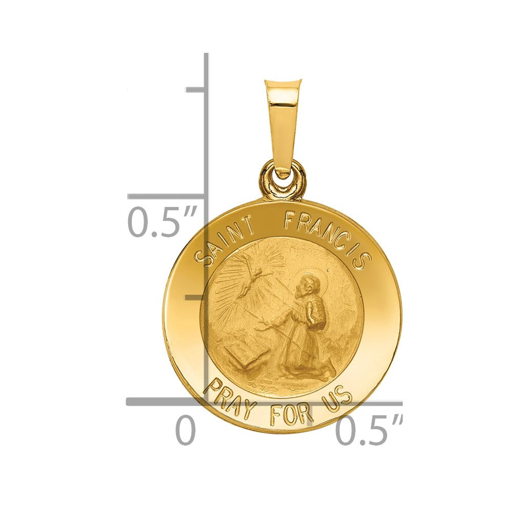 14k Polished and Satin St Francis Medal Hollow Pendant