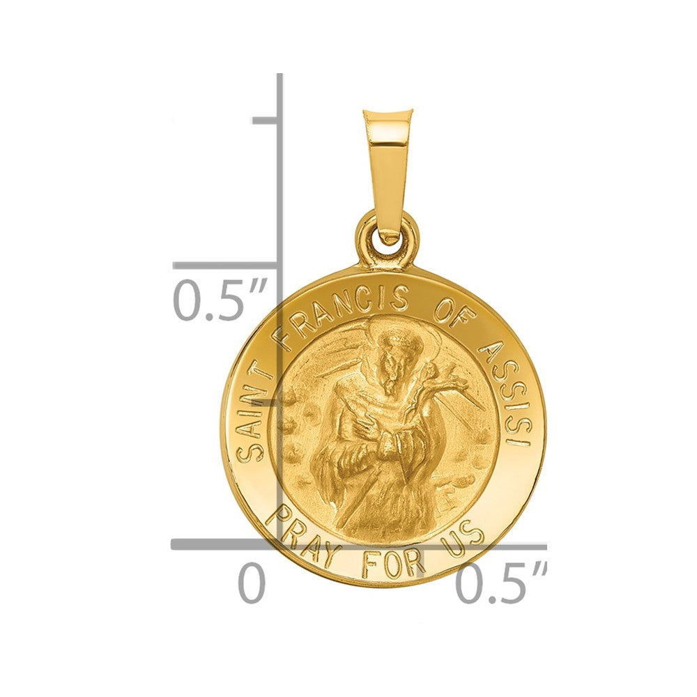 14k Polished and Satin St Francis of Assisi Medal Hollow Pendant