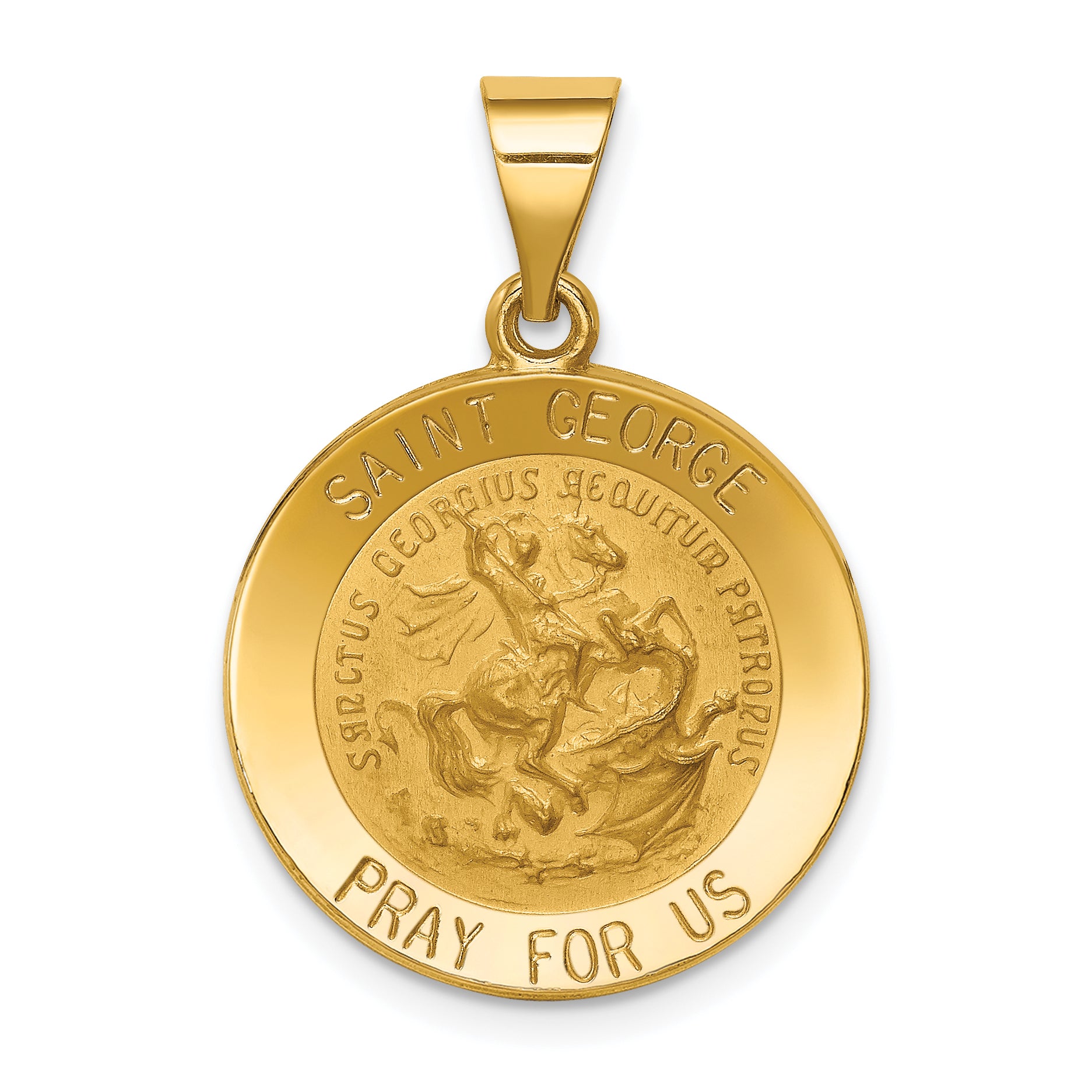 14K Polished And Satin St George Medal Hollow Pendant