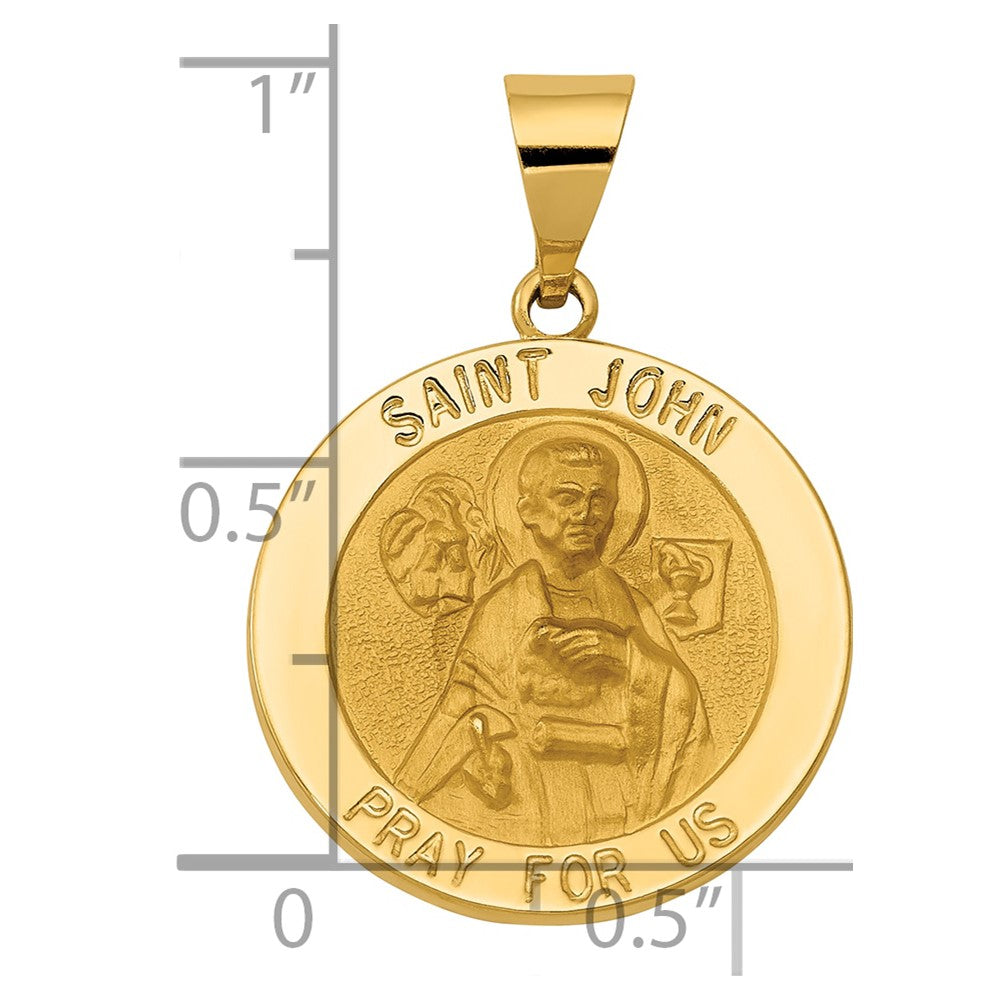 14k Polished and Satin St John Medal Hollow Pendant