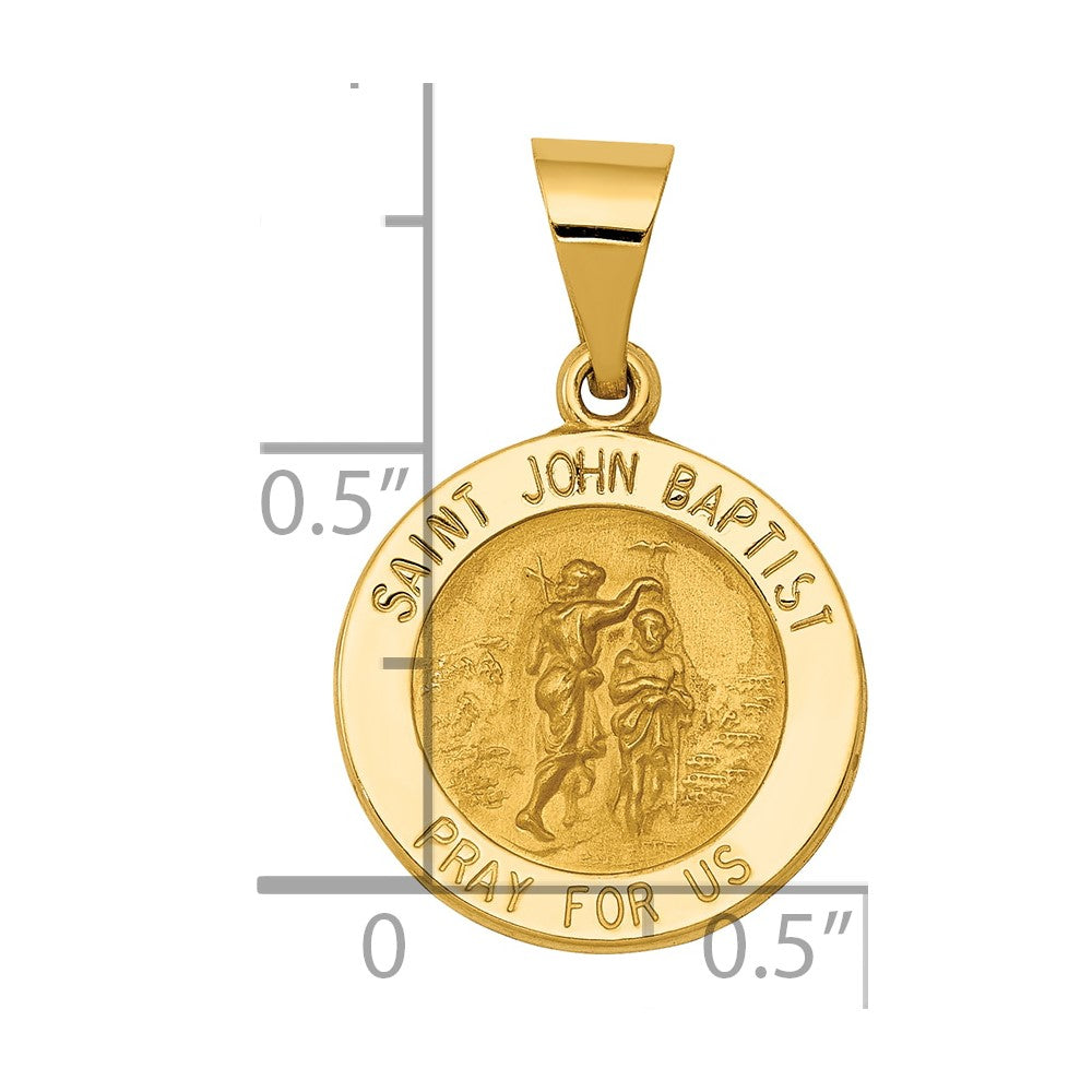 14k Polished and Satin St John Baptist Medal Hollow Pendant