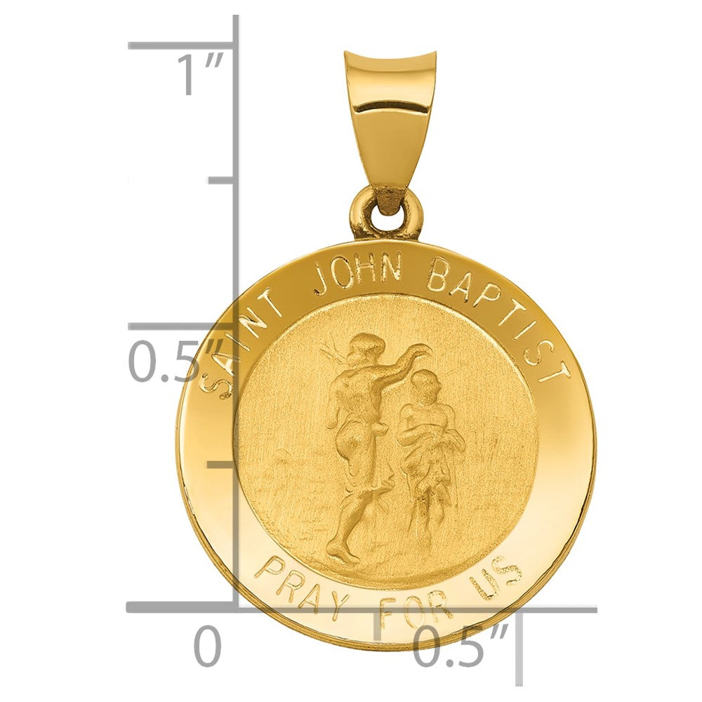 14k Polished and Satin St John Baptist Medal Hollow Pendant