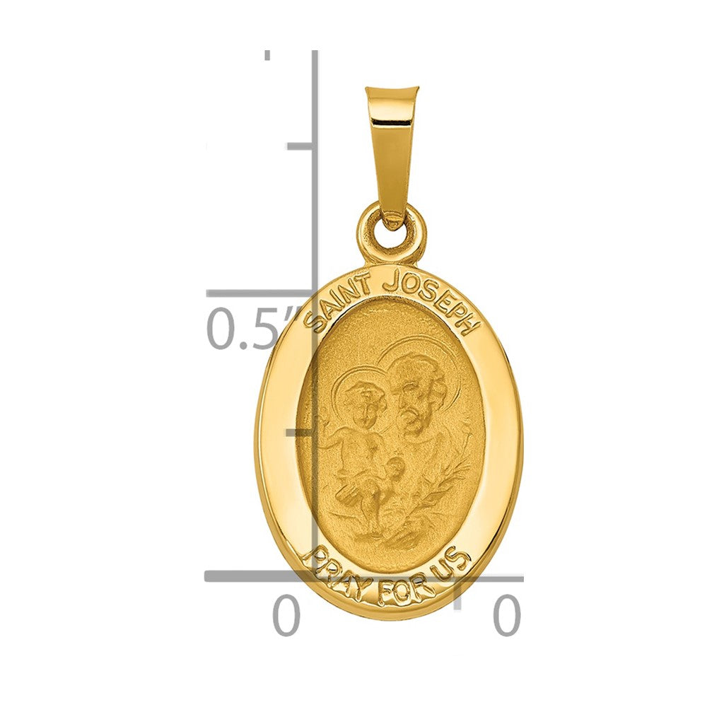 14k Polished and Satin St Joseph Medal Hollow Pendant