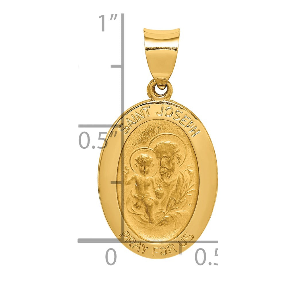 14k Polished and Satin St Joseph Medal Hollow Pendant