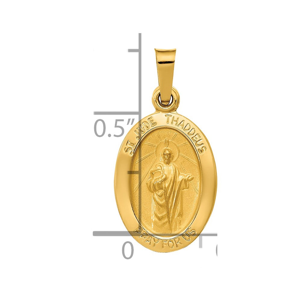 14k Polished and Satin St Jude Thaddeus Medal Hollow Pendant