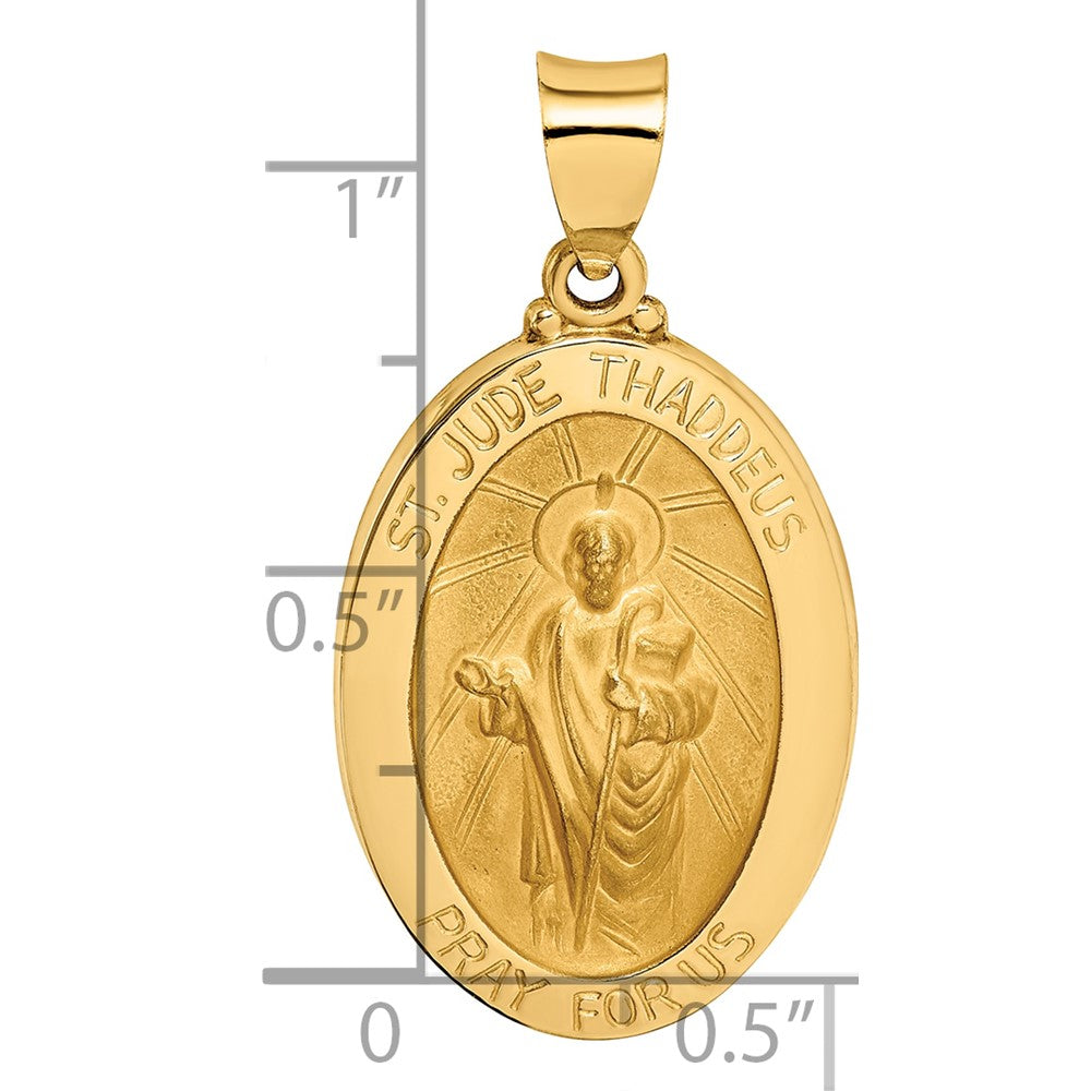 14k Polished and Satin St Jude Thaddeus Medal Hollow Pendant