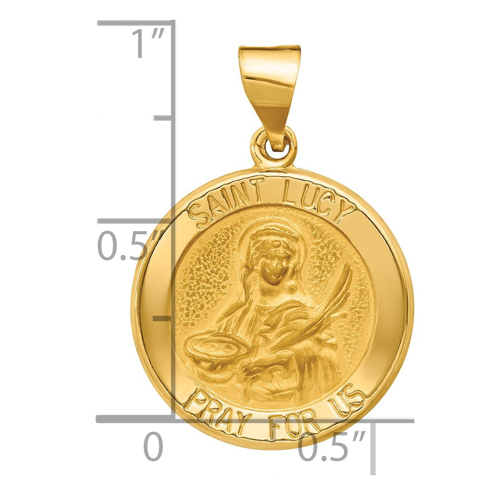 14k Polished and Satin St Lucy Medal Hollow Pendant