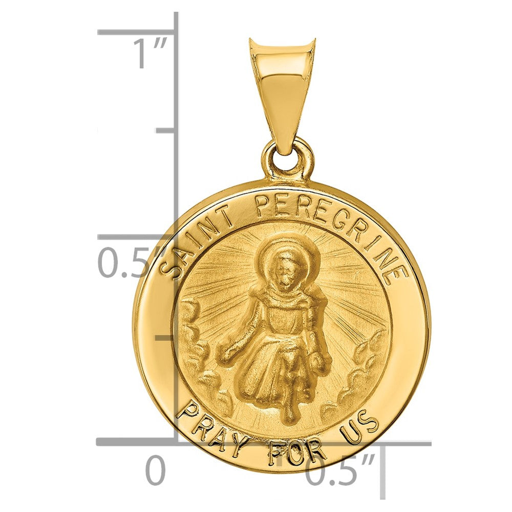 14k Polished and Satin St Peregrine Medal Hollow Pendant