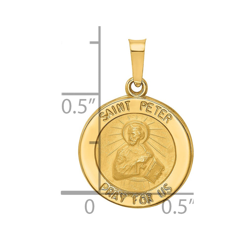 14k Polished and Satin St Peter Medal Hollow Pendant