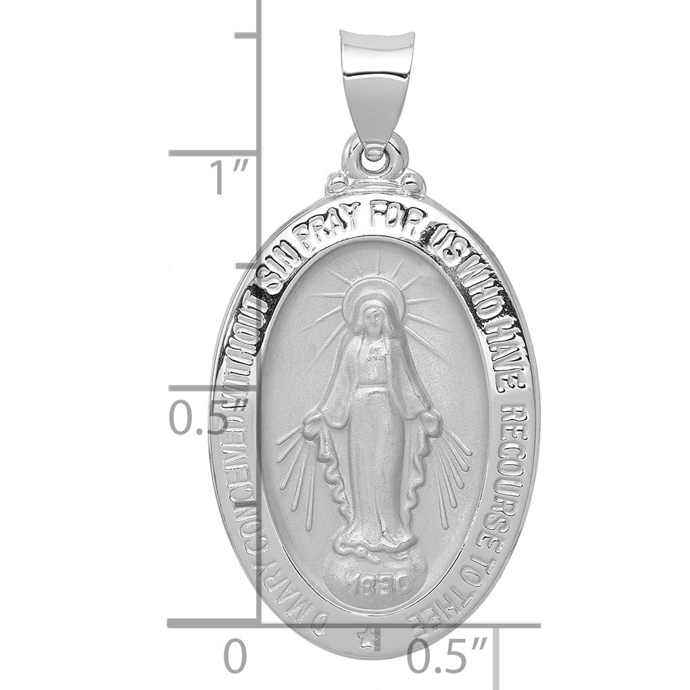 14k White Gold Polished/Satin Miraculous Medal Hollow Pendant