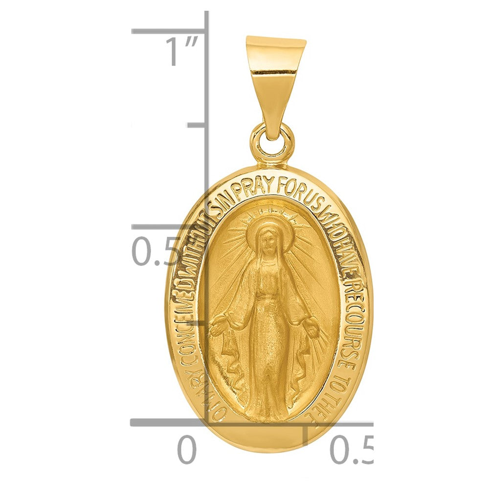 14k Hollow Polished And Satin Miraculous Medal Pendant