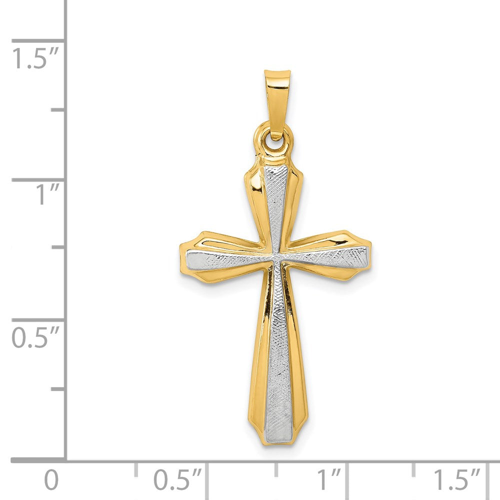 14K with Rhodium Textured and Polished Passion Cross Pendant