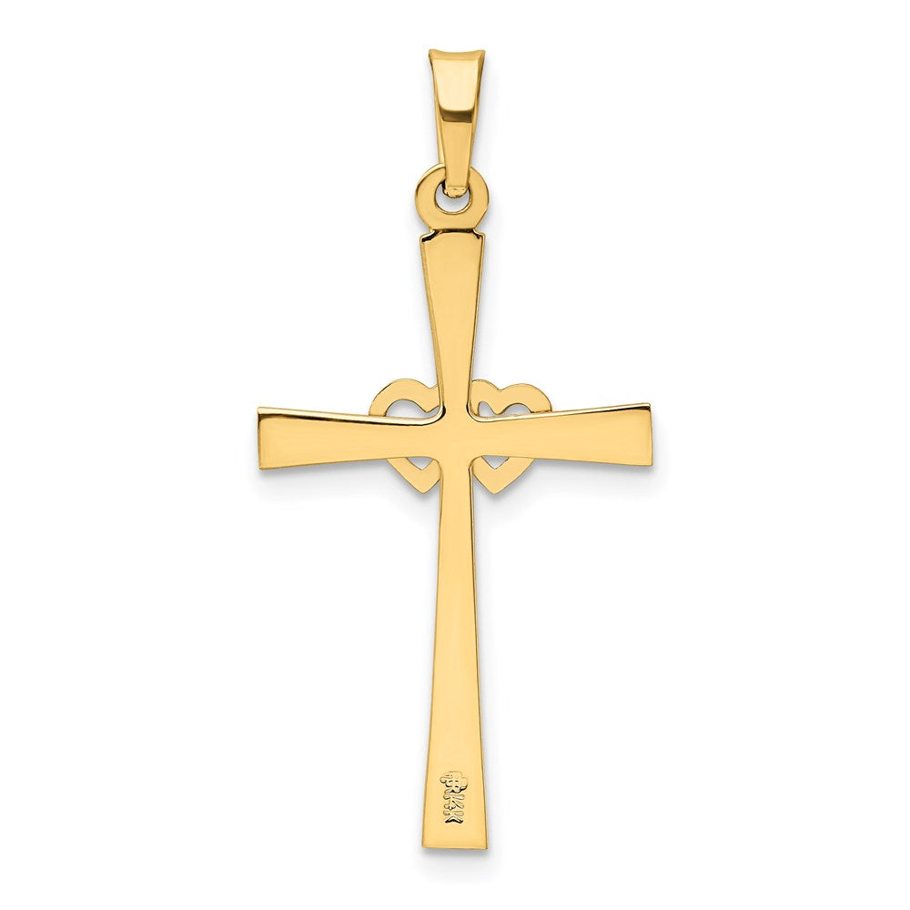 14K Two-tone Textured and Polished Latin Cross w/ Hearts Pendant