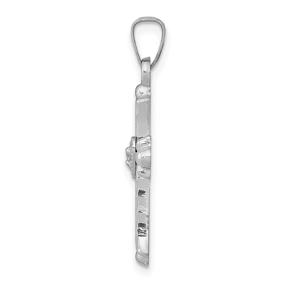 14K White Gold Diamond Fleur De Lis Cross Pendant