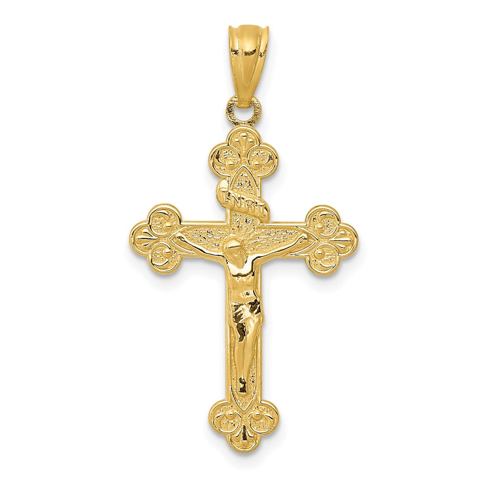 14k Gold Polished INRI Medium Crucifix Pendant