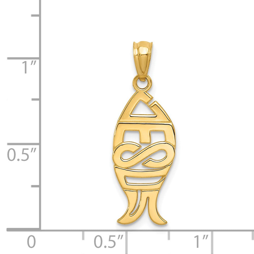 14K Gold Polished JESUS Fish Pendant