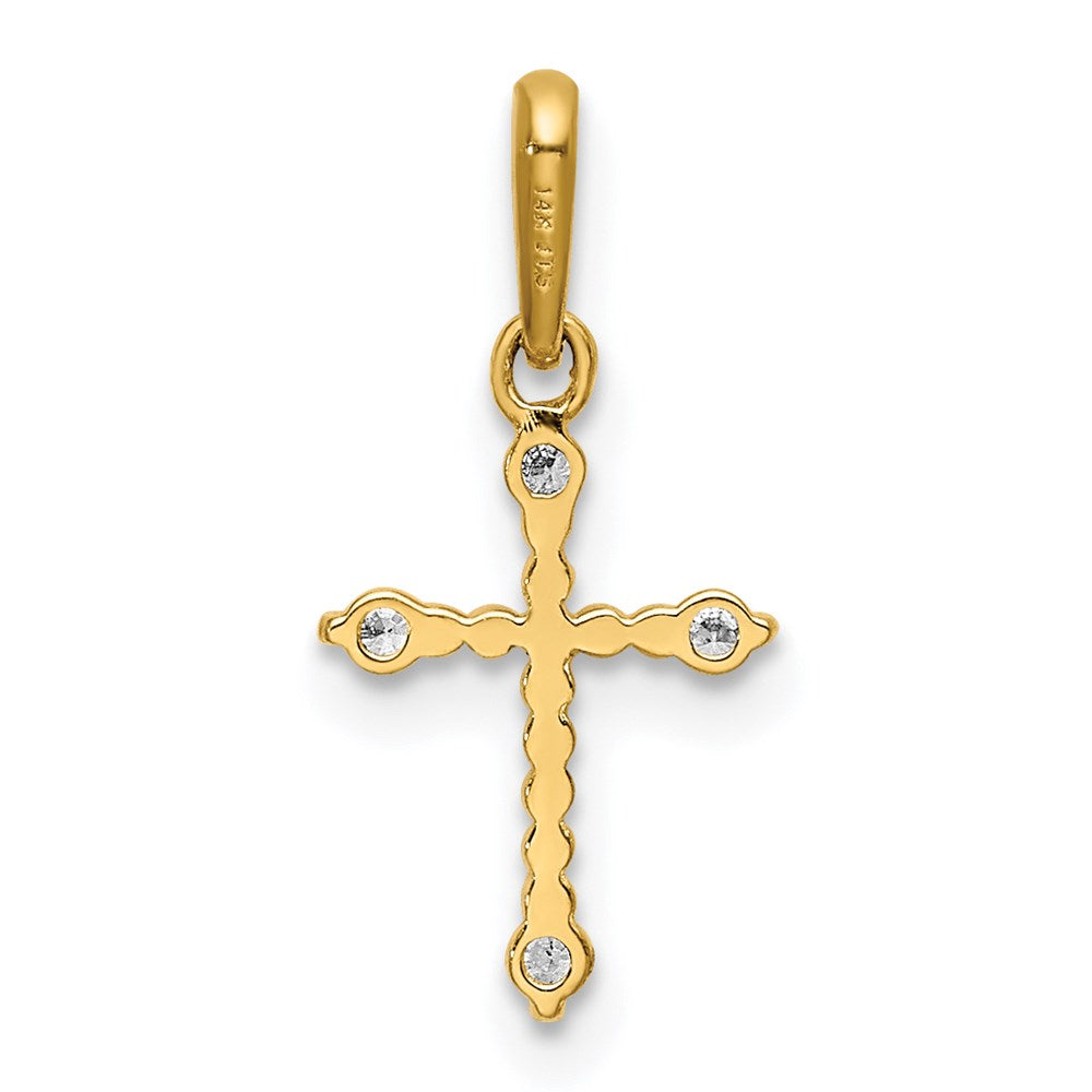 14k Polished Beaded CZ Cross Charm