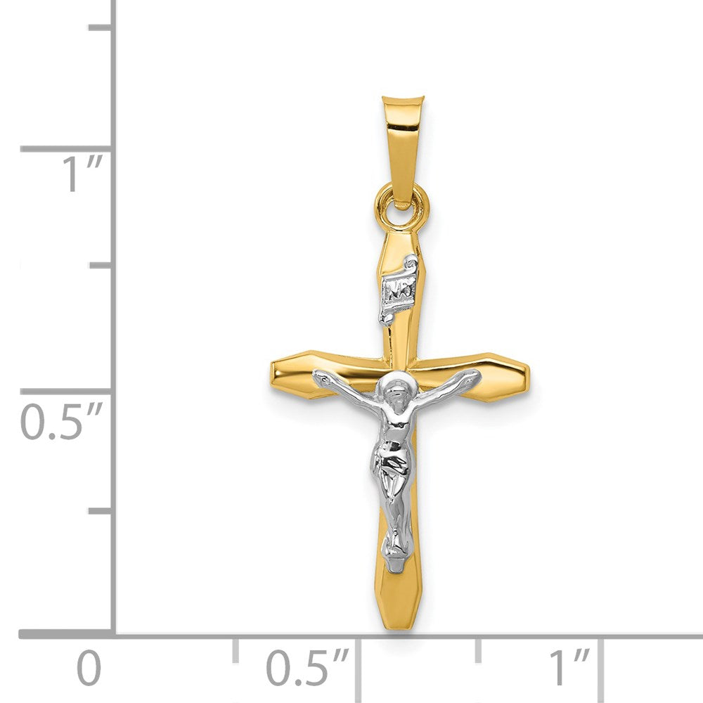 14k Two-tone Polished INRI Crucifix Pendant