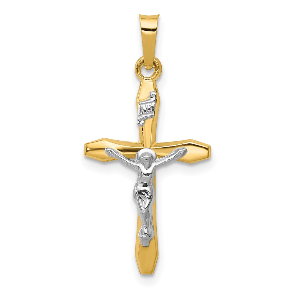 14k Two-tone Polished INRI Crucifix Pendant