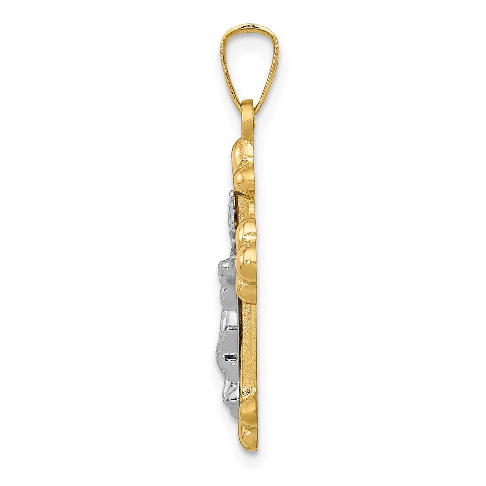 14k Two-tone Polished Budded INRI Crucifix Pendant