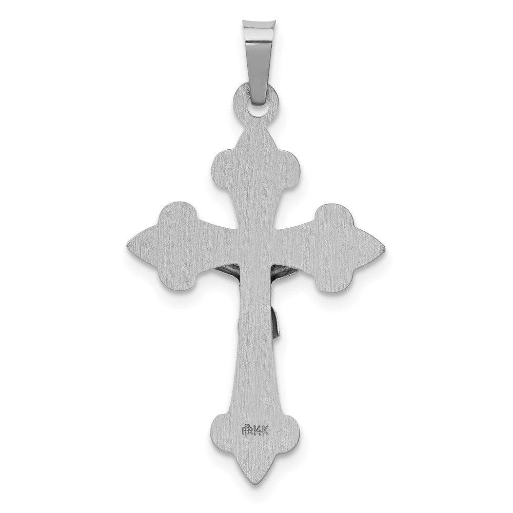 14k White Gold Polished Fleur de Lis Crucifix Pendant