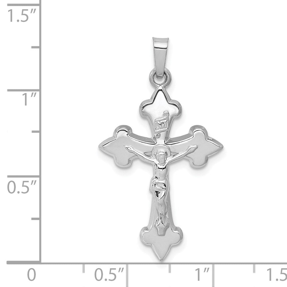 14k White Gold Polished Fleur de Lis Crucifix Pendant