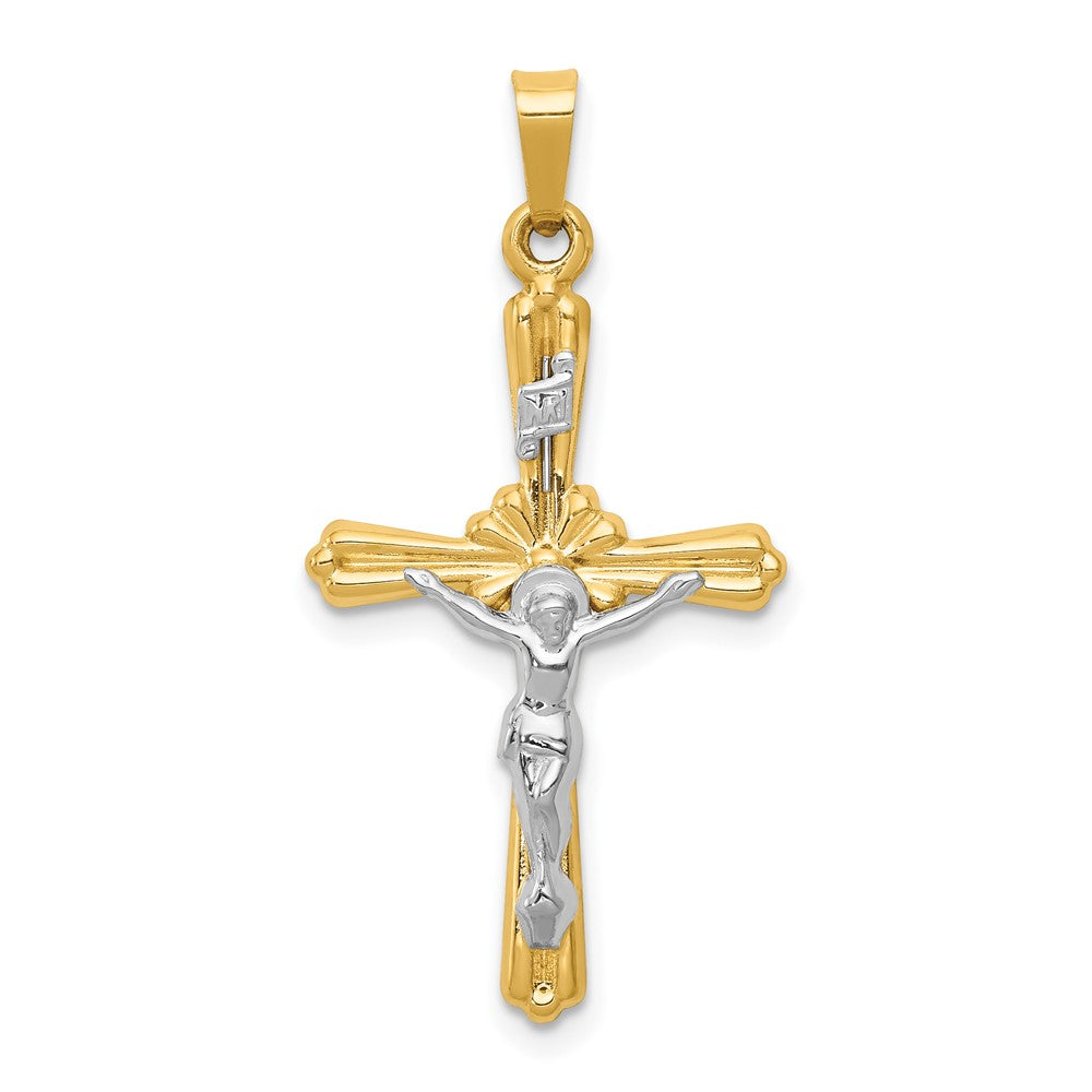 14K Two-tone Polished Inri Crucifix Pendant