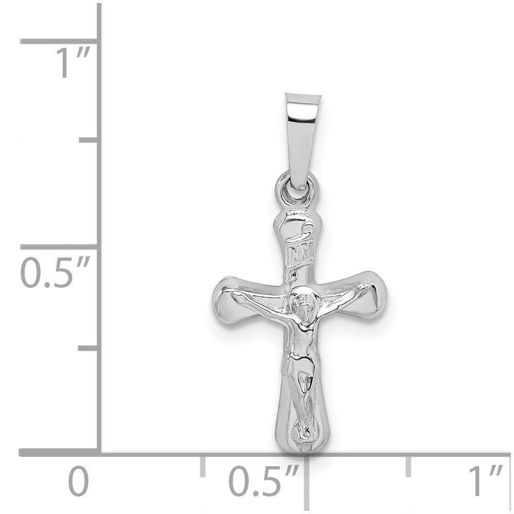 14k White Gold Polished INRI Rounded Crucifix Pendant