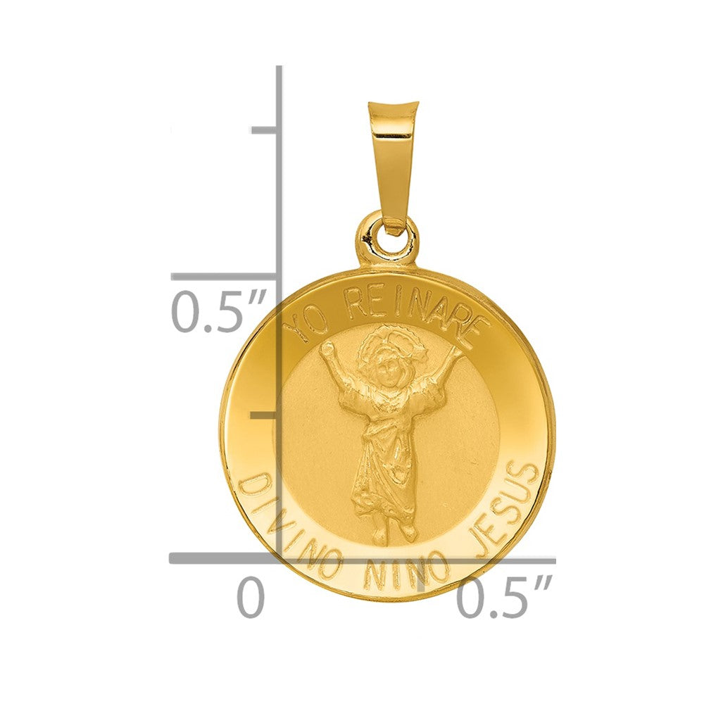 14K Polished Satin Hollow Divino Nino Round Medal Pendant