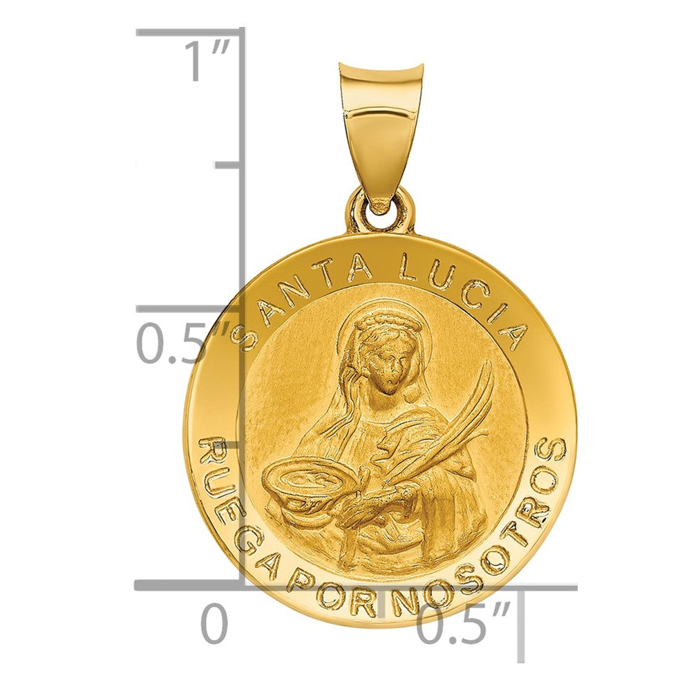 14K Polished / Satin Hollow Spanish St. Lucy Medal Pendant