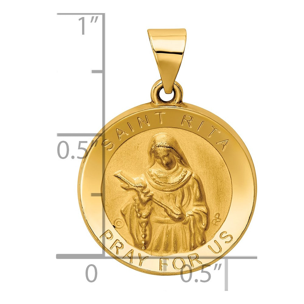 14K Polished / Satin St. Rita Hollow Medal Pendant