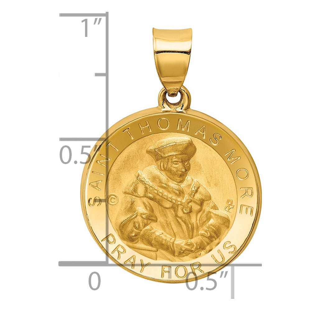 14K Polished / Satin St. Thomas More Hollow Medal Pendant