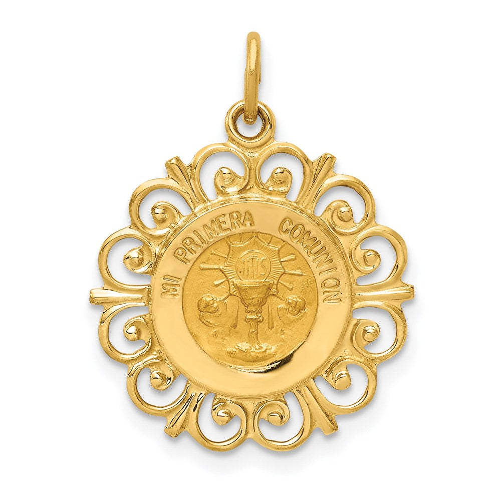 14k Polished and Satin Spanish Communion Cup Medal Pendant