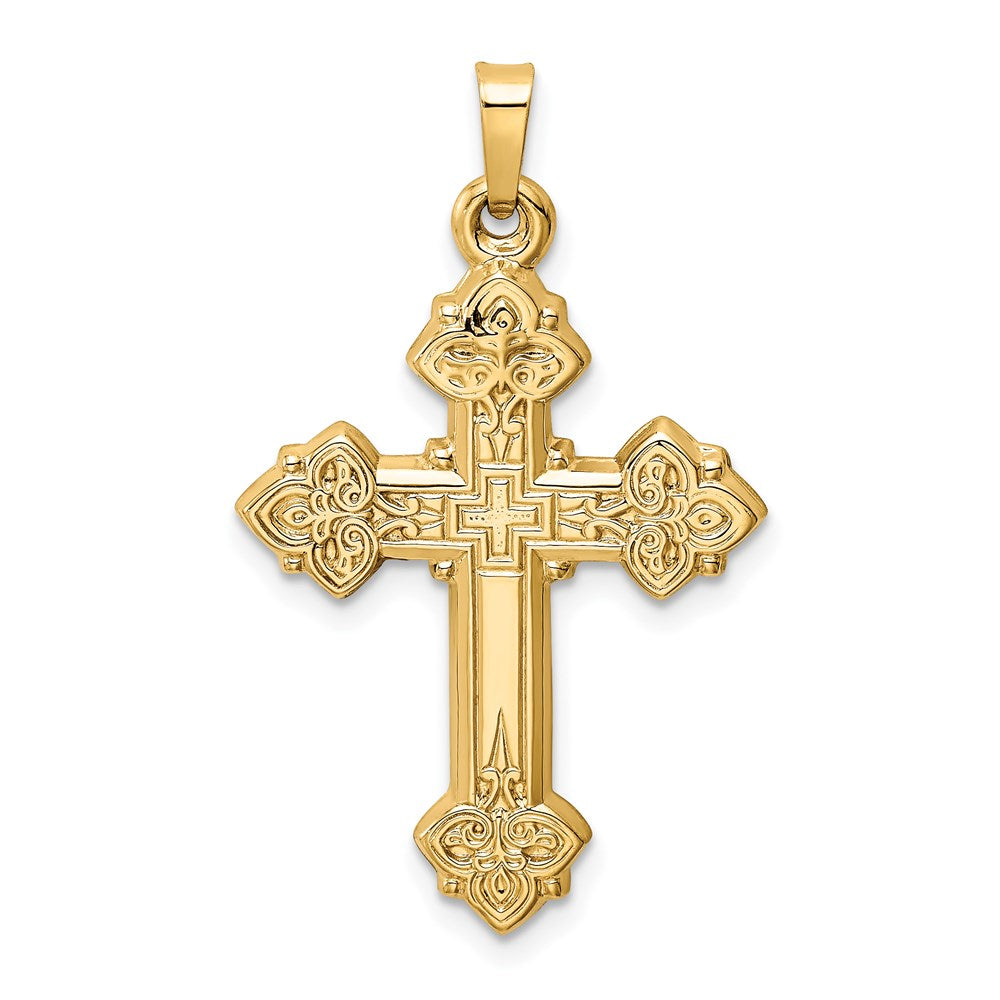 14k Budded Hollow Cross Pendant