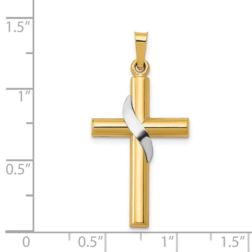 14K Two-Tone Hollow Cross w/Drape Charm