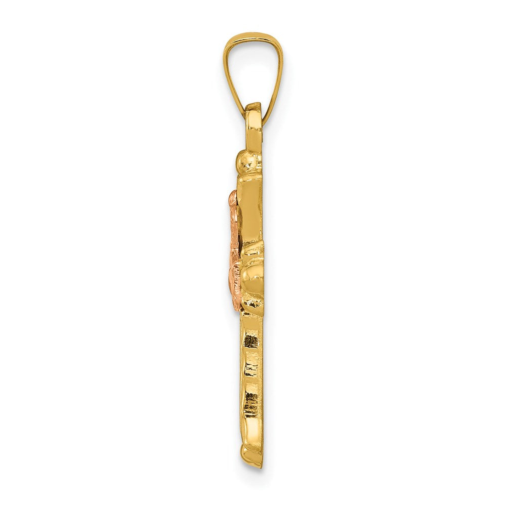 14k Two-tone Claddagh Cross Pendant