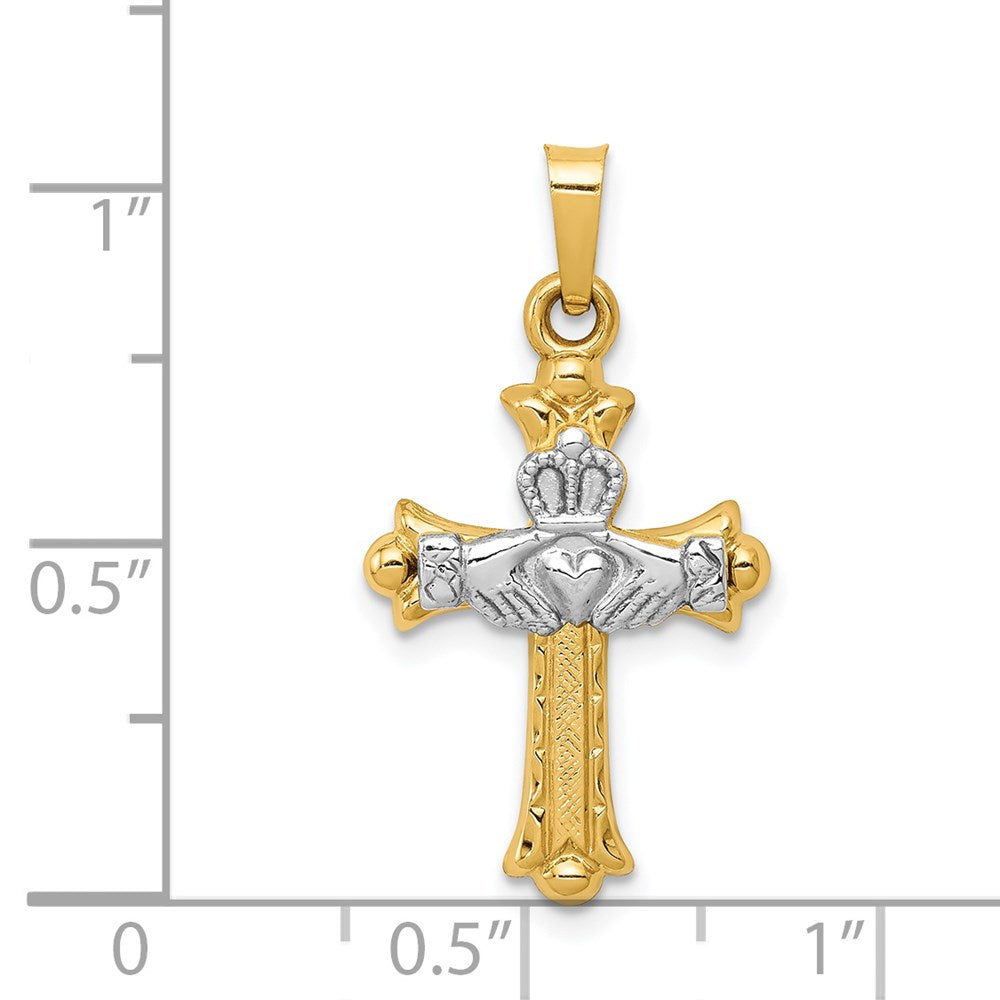 14k Two-tone Claddagh Cross Pendant