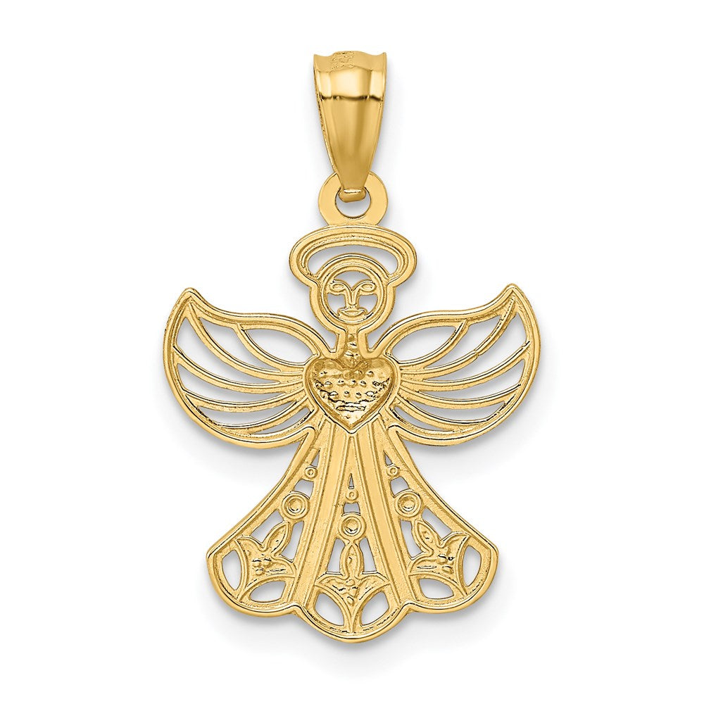 14K w/Rhodium Filigree Angel Pendant
