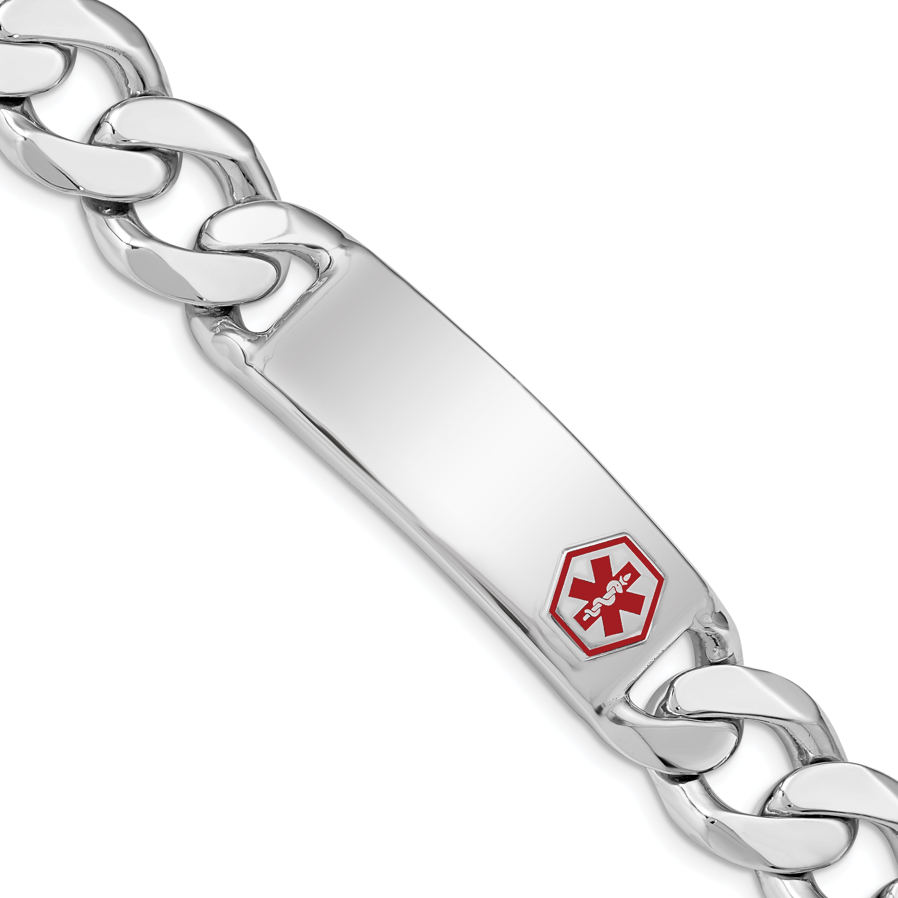 Sterling Silver Rhodium-plated Medical ID Curb Link Bracelet