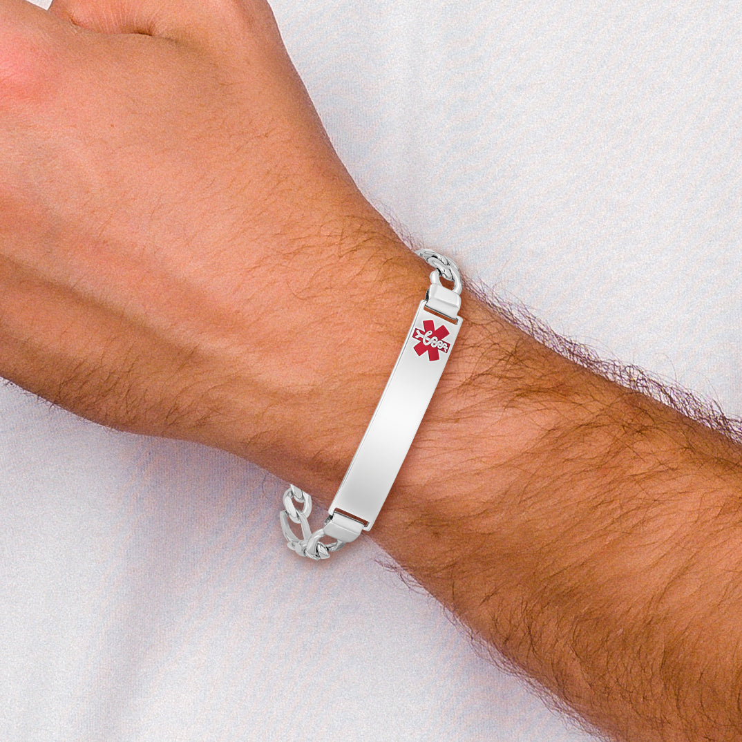 Sterling Silver Rhodium-plated Medical ID Figaro Link Bracelet
