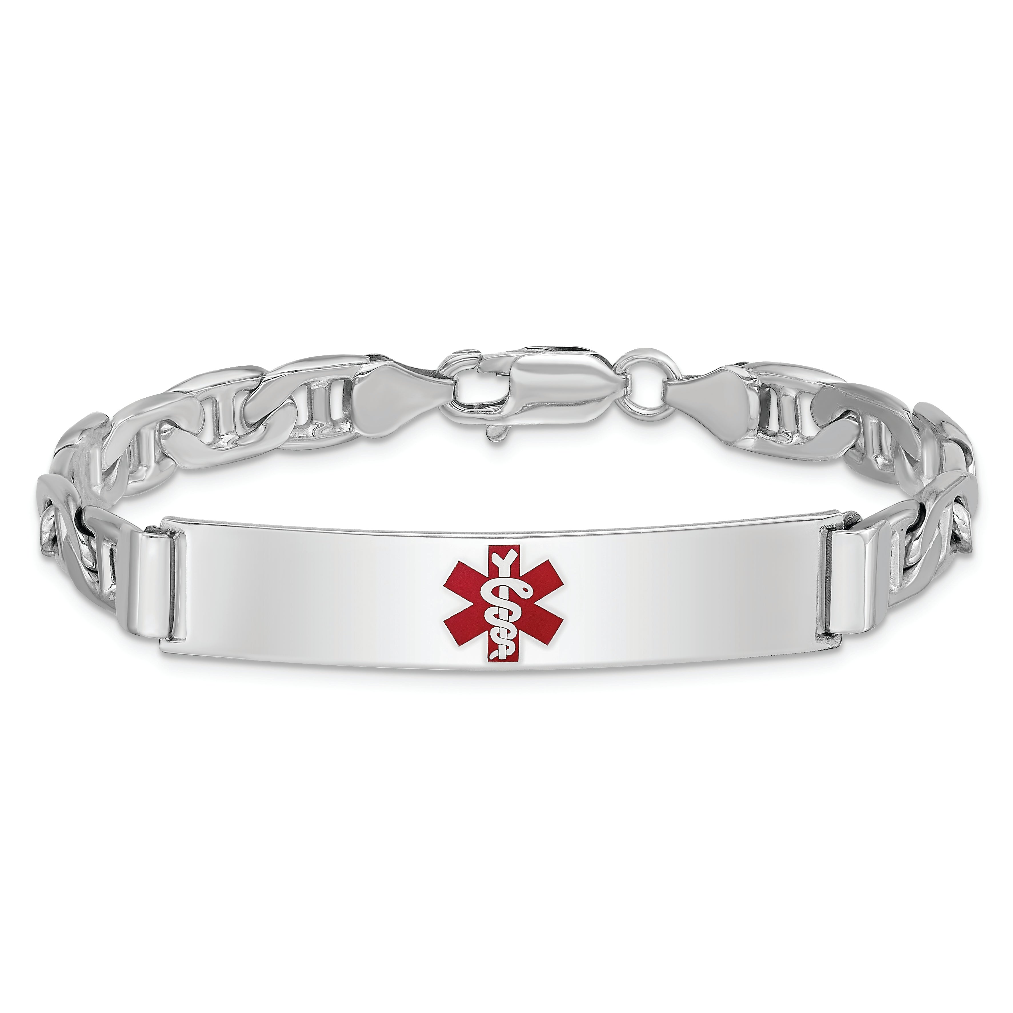 Sterling Silver Rhodium-plated Medical ID Anchor Link Bracelet