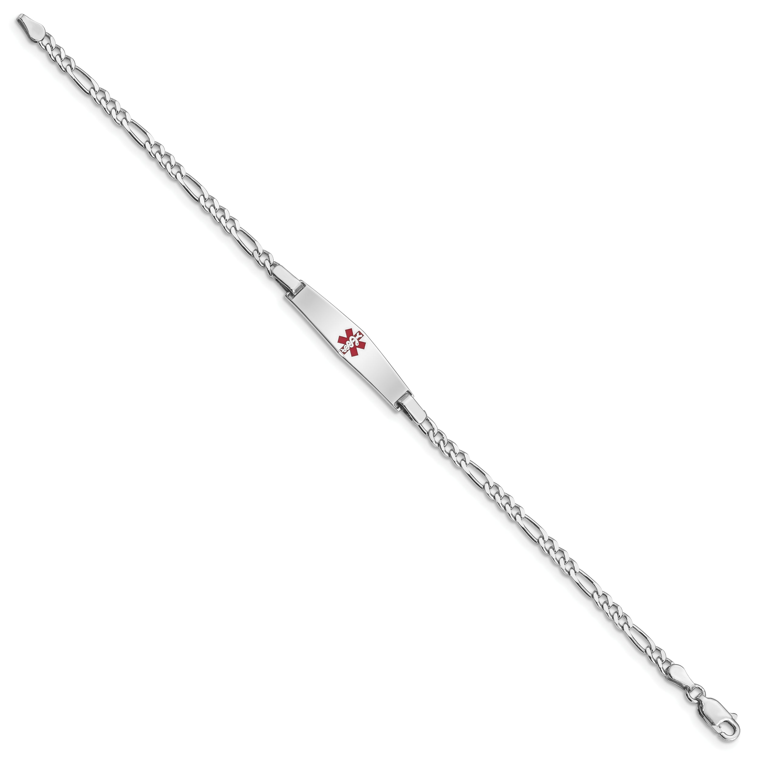 Sterling Silver Rhodium-plated Medical ID Figaro Link Bracelet